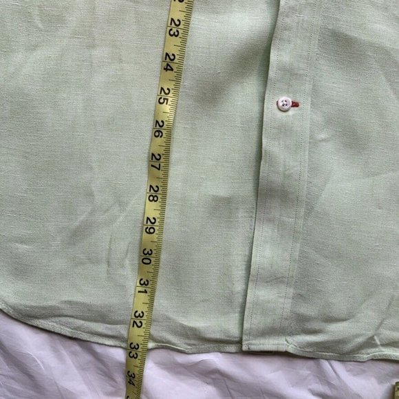Cremieux 100% Linen Shirt Mens Large Button Down Short Sleeve Green Beach Summer - Picture 11 of 12